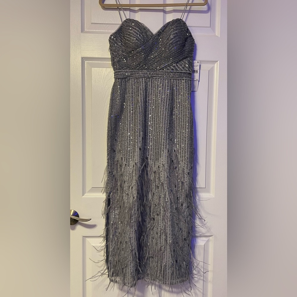 Aidan Mattox Silver Sequins Dress